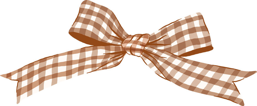 Retro Brown Gingham Ribbon Bow Illustration