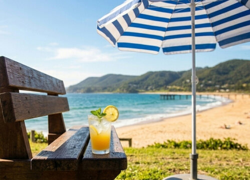 Relaxing beachside view with a bech chair and fresh citrus