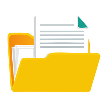 Yellow file folder with documents and papers