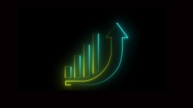 Abstract neon navy blue and green color business graph animation on black background. Abstract business growth and start up business .