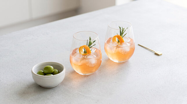 Cocktails servis dans des verres &eacute;l&eacute;gants