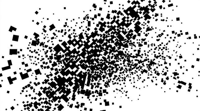 Black pixel disintegration effect on white background