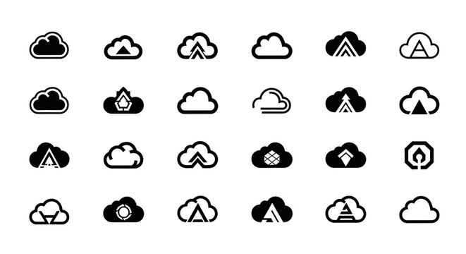 Black and white cloud icons set.