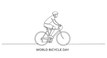 Fototapeta premium Cyclist Riding Bicycle - World Bicycle Day Line Art Single Line Drawing