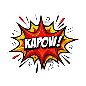 Vibrant comic explosion graphic with bold kapow text for dynamic impact, energy, and action effects