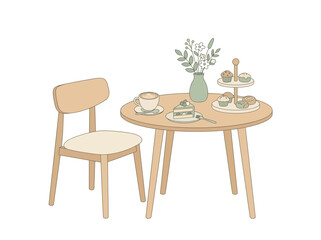 Fototapeta premium a glass of matcha latte, a piece of cake on the table