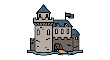 Fototapeta premium Medieval Castle Fortress Icon, Fantasy Architecture, Historic Building