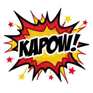 Vibrant comic explosion effect with bold kapow text for dynamic action graphics and energetic visual impact