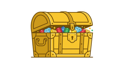 Open Treasure Chest Full of Colorful Gemstones and Gold Coins © cekcok
