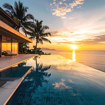 A serene infinity pool overlooking the ocean at sunset (780)