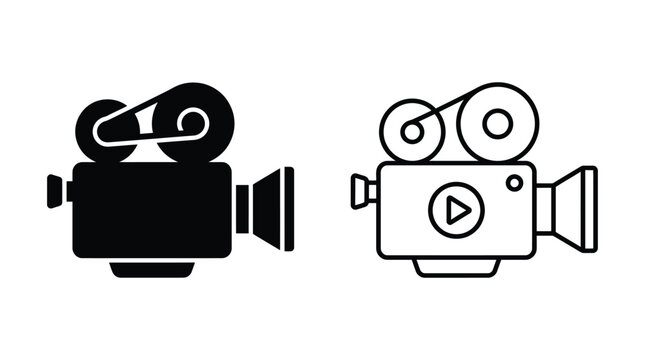 Film Camera Icons Black And White Line Art Silhouette
