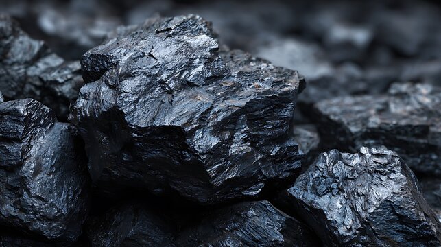 Close up view of raw black coal lumps texture.