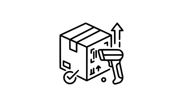 Cargo Scanning Thin Line Icon for Inventory Control and Warehouse Logistics Vector Illustration