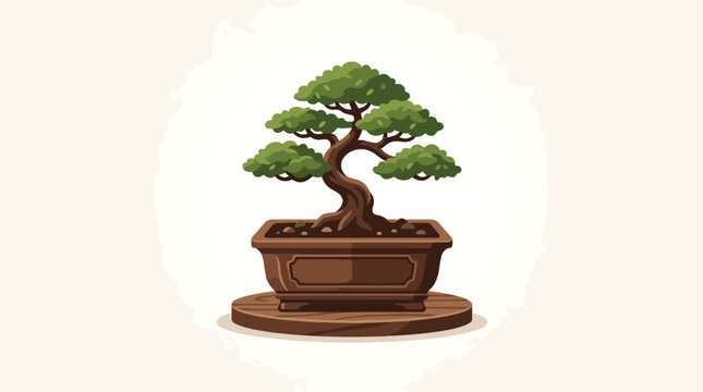 Bonsai tree in brown pot.