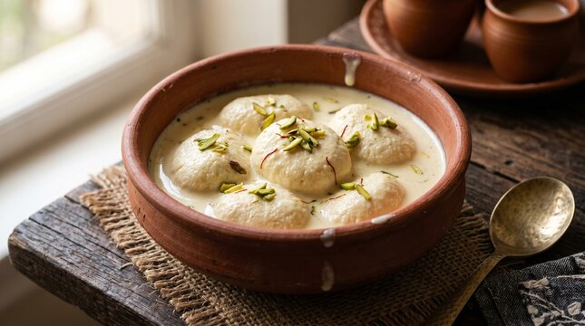 Authentic Bangladeshi Roshmalai Sweet in Creamy Milk Sauce