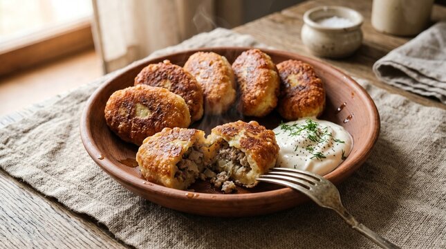 Traditional Belarusian Kalduny Potato Dumplings with Meat Filling