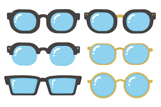 様々な形のメガネのイラストセット/A set of illustrations of glasses in various shapes.
