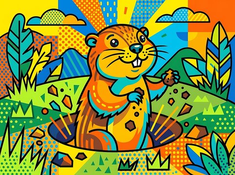 Happy gopher vector illustration in a vibrant pop art style
