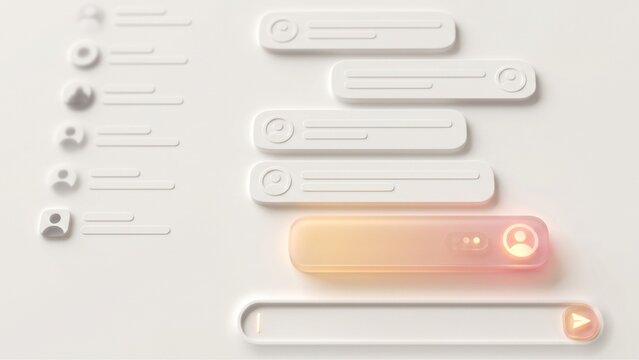 Neumorphic chat interface with vertically layered extruded message blocks