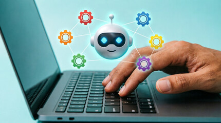 Obraz premium AI chatbot technology empowers seamless human-machine collaboration through intelligent automation.