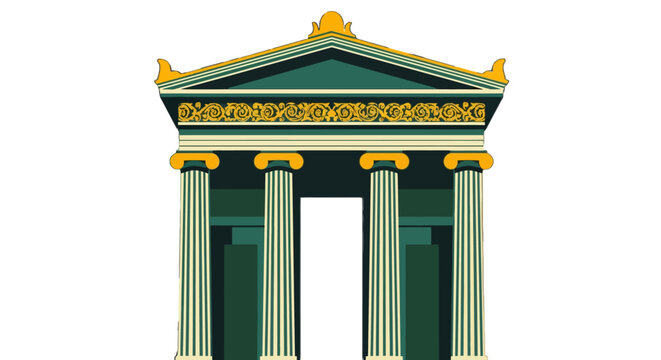 Illustration of Classical Greek Temple Architecture Style.