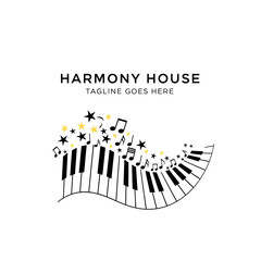 Fototapeta premium Vibrant and magical music logo perfect for piano lessons, music academies, and entertainment venues.