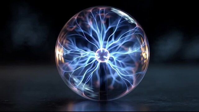 Electric plasma globe with blue lightning bolts inside a glass sphere