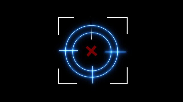 Shooting Target Icon With Glitch Effect Sniper gun goal Target symbol concept blue  icon animation, noise and glitch effects on background.....