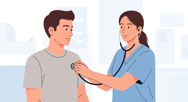 Doctor Listening to Heartbeat with Stethoscope - Medical Examination