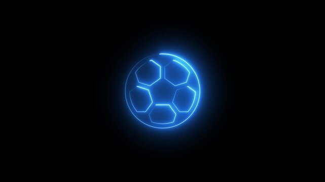 Glowing Blue Neon Outline of a Soccer Ball on a Black Background football sport