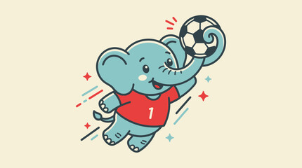 Fototapeta premium Elephant kicks soccer ball with trunk in sports illustration