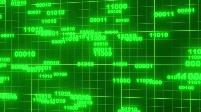 Green neon non binary number flow visualization	