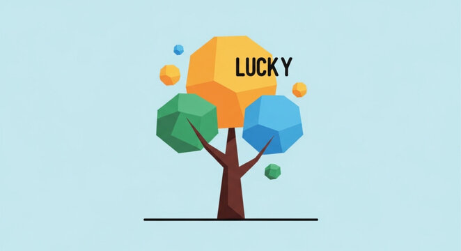 Lucky Tree with Geometric Fruits and Spheres.