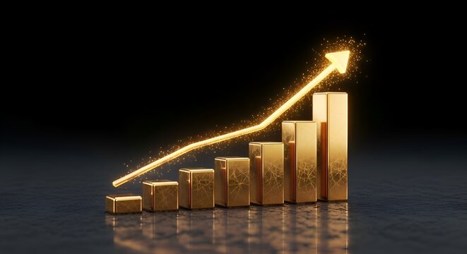 Golden Curve to the Top
Glow of Financial Success
Gold Bars Following the Arrow
Dark Night of Rising Gold
Curved Arrow of Prosperity
Precious Ascent in Gradient Dark
Financial Heights in Golden Light
