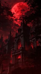 Obraz premium haunted mansion under a blood red moon