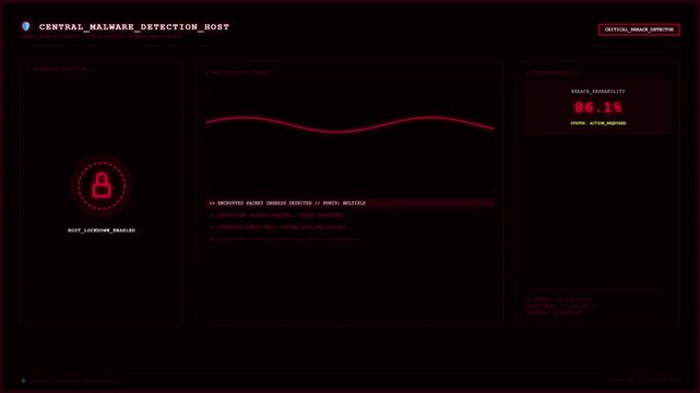Central Malware Detection Host Breach Alert Red Hacker Screen.