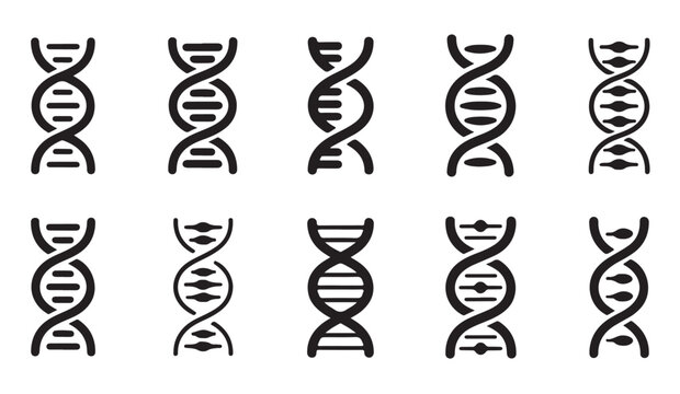 Dna icons set, molecular structures collection, genetic code vector sketches.
