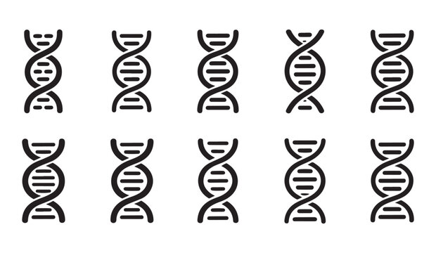Dna icons set, molecular structures collection, genetic code vector sketches.
