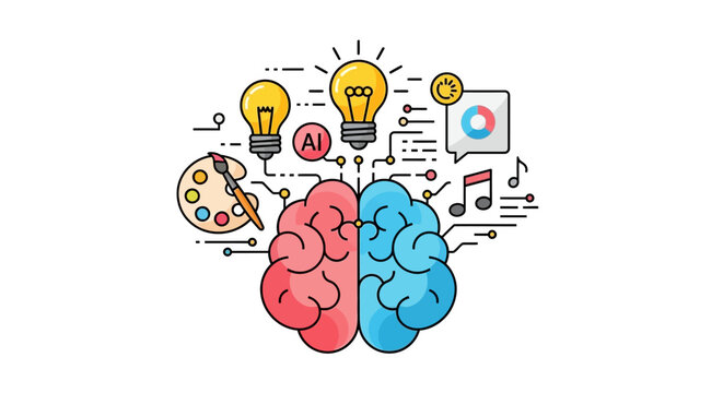 Artificial Intelligence Brain Concept with Creative and Analytical Thinking