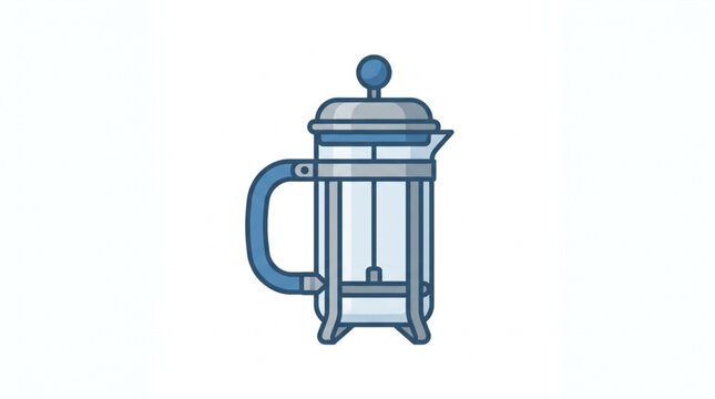 Blue French Press Coffee Maker Illustration Isolated.