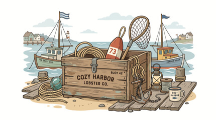Fishing crate on sandy beach shore. © Suryadi