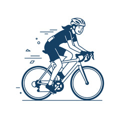 Naklejka premium Cyclist rides bicycle fast on road with motion lines and dynamic illustration style background.
