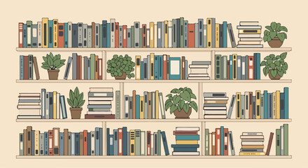 Colorful bookshelf with plants © Danil