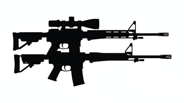 Two black silhouettes of rifles with scopes are displayed side by side