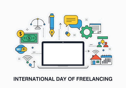 International day of freelancing concept with laptop