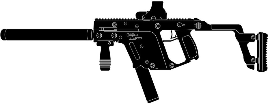 Silenced Kriss Vector Submachine Gun with Red Dot Sight Silhouette Vector Illustration