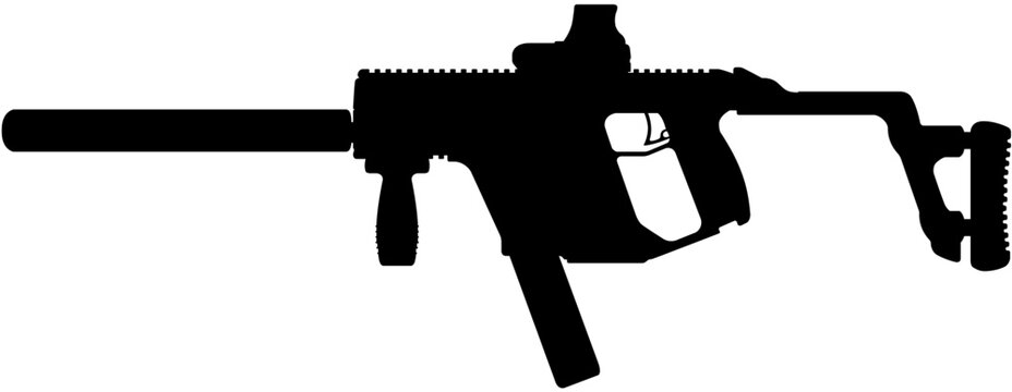 Silenced Kriss Vector Submachine Gun with Red Dot Sight Silhouette Vector Illustration