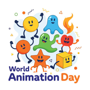 Colorful cartoon characters celebrate World Animation Day