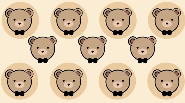 A large group of cute brown teddy bear faces with bow ties packed tightly together filling the entire frame in rows