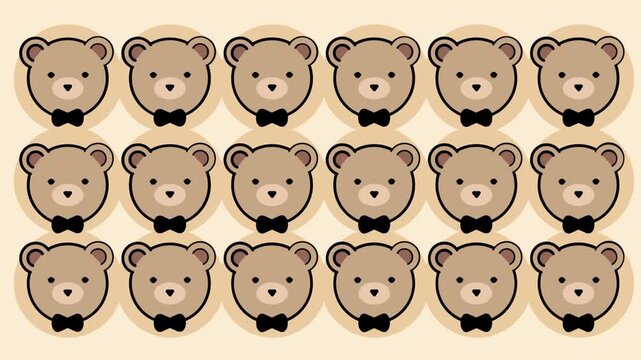 A dense arrangement of cute brown teddy bear faces with bow ties shown in a slightly different grouping layout than before